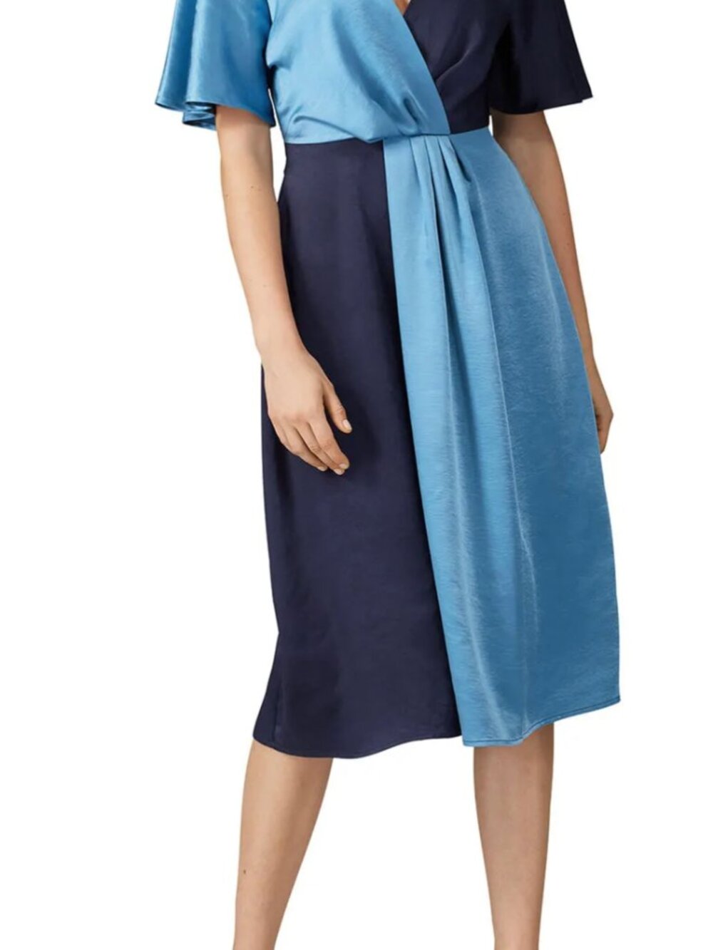 Colorblock Silk Open Back Midi Dress Blue & Navy | Summer Wedding Guest